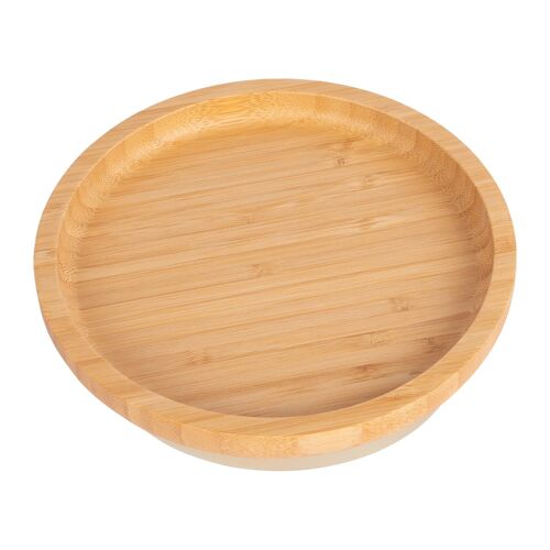 Beige Round Bamboo Suction Plate - By Tiny Dining