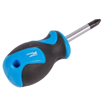 Blue Magnetic 4cm x PZ2 Chrome Vanadium Stubby Pozidriv Screwdriver - By Pro User