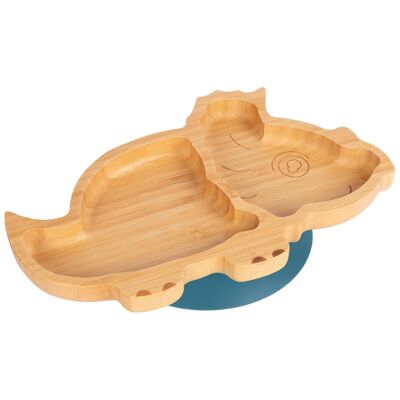 Assiette à Ventouse en Bambou Dinosaure Bleu Marine - Par Tiny Dining