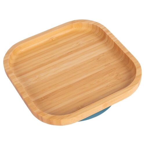 Navy Blue Square Bamboo Suction Plate - By Tiny Dining