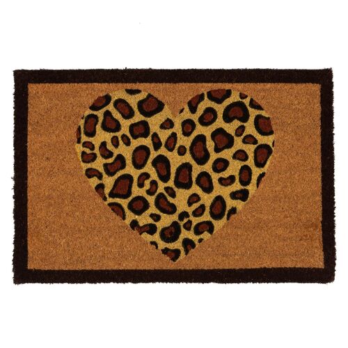 Nicola Spring Coir Door Mat - 60 x 40cm - Leopard Heart