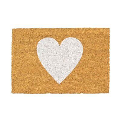 Nicola Spring Non-Slip Coir Door Mat - 60 x 40cm - White Heart