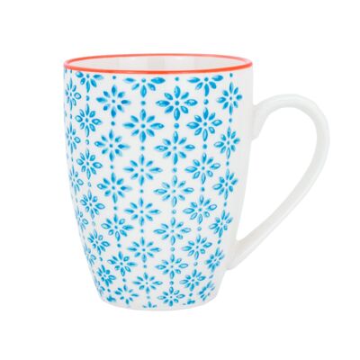 Nicola Spring Patterned Coffee and Tea Mug - 360ml - Blue and Orange