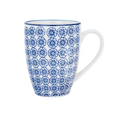 Nicola Spring Tasse à Café et à Thé à Motifs - 360 ml - Fleur Bleue