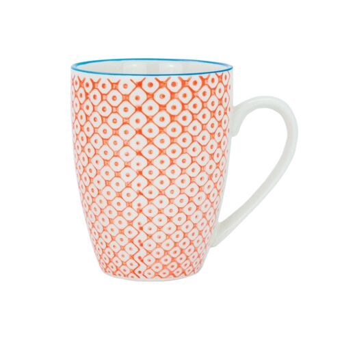 Nicola Spring Patterned Coffee and Tea Mug - 360ml - Orange and Blue