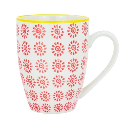 Nicola Spring Patterned Coffee and Tea Mug - 360ml - Red and Yellow
