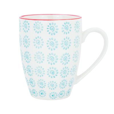 Nicola Spring Patterned Coffee and Tea Mug - 360ml - Turquoise and Red