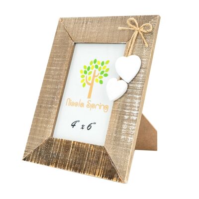 Nicola Spring Wooden Picture Frame - 4x6 - Natural with White Hearts
