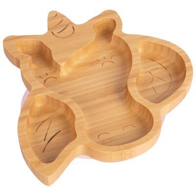 Assiette à Ventouse en Bambou Licorne Rose Pastel - Par Tiny Dining