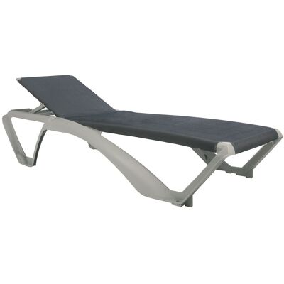 Chaise longue Resol Marina - Cadre argenté avec toile bleu jean