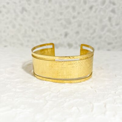 Wide adjustable hammered gold bangle bracelet