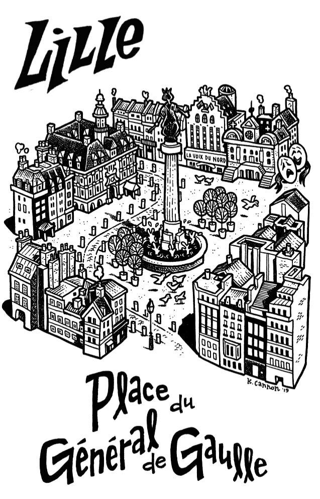 POSTCARD PLACE DU GÉNÉRAL DE GAULLE LILLE BLACK AND WHITE