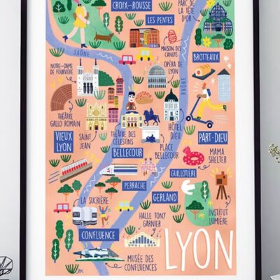 LYON POSTER MAP IN 60 CM BY 40 CM