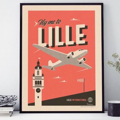 POSTER RETRO FLY ME TO LILLE - 60 CM PER 40 CM