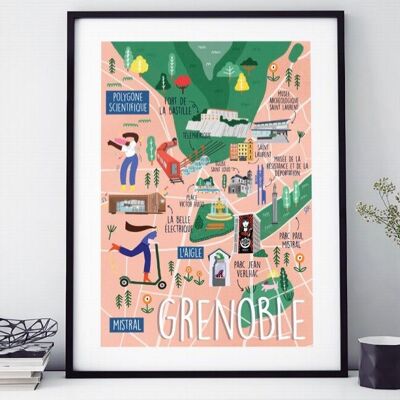 POSTER 18 CM BY 24 CM GRENOBLE MAP