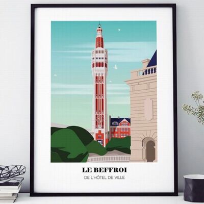 POSTER 18 CM PER 24 CM IL CAMPANILE DEL MUNICIPIO DI LILLE