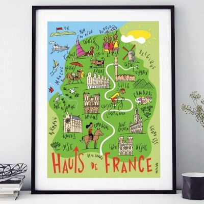 AFFICHE 18 CM PAR 24 CM HAUTS DE FRANCE CARTE