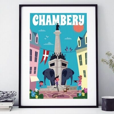 POSTER 18 CM x 24 CM CHAMBÉRY-BRUNNEN DER ELEFANTEN