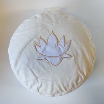 Coussin de Méditation - Blanc avec Fleur de Lotus Blanc 3