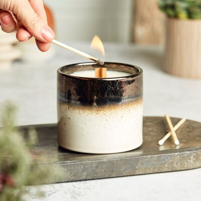 Forno: candela in ceramica bianca e bronzo - limone e lavanda