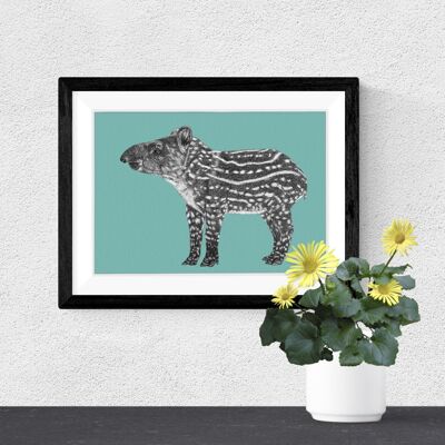 Detaillierter Tierkunstdruck – Brasilianischer Tapir // A4-Stift- und Tintenzeichnung // Wildtier-Wandkunst