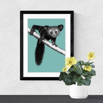 Impresión detallada de arte animal - Aye Aye Lemur // Dibujo de pluma y tinta A4 // Arte de pared de vida silvestre