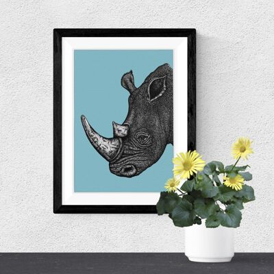 Detaillierter Tierkunstdruck – Weißes Nashorn // A4-Stift- und Tintenzeichnung // Wildtier-Wandkunst