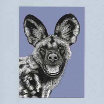 Impression d’art animalier détaillée - Chien peint africain // Stylo A4 et dessin à l’encre // Art mural de la faune 3