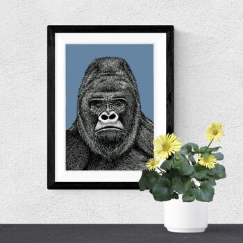 Impression d’art animalier détaillée - Gorille des plaines // Dessin au stylo et à l’encre A4 // Art mural de la faune 1