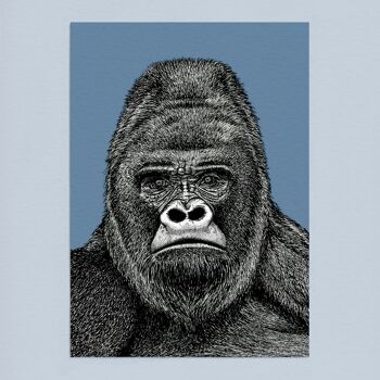 Impression d’art animalier détaillée - Gorille des plaines // Dessin au stylo et à l’encre A4 // Art mural de la faune 3