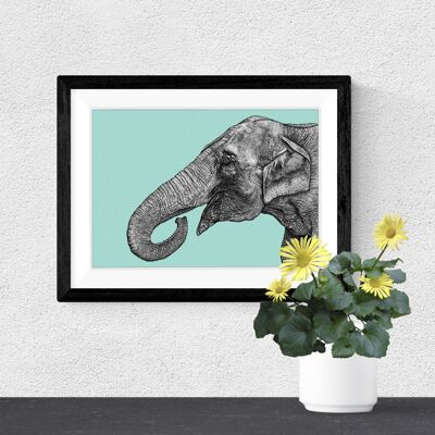 Impresión detallada de arte animal - Elefante asiático // Dibujo de pluma y tinta A4 // Arte de pared de vida silvestre