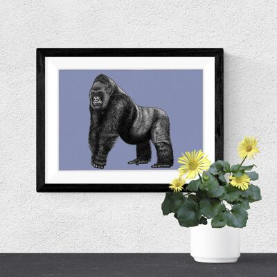 Stampa artistica dettagliata sugli animali - Gorilla Silverback // Disegno a penna e inchiostro A4 // Arte della parete della fauna selvatica