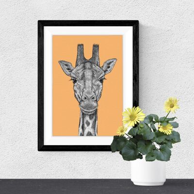 Stampa artistica dettagliata sugli animali - Giraffa // Disegno a penna e inchiostro A4 // Arte della parete della fauna selvatica