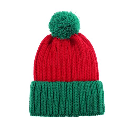 Coarse Knitted Santa Beanie Classic Green and Red