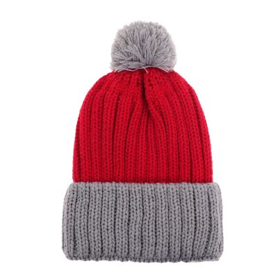 Coarse Knitted Santa Beanie Classic Red and Grey