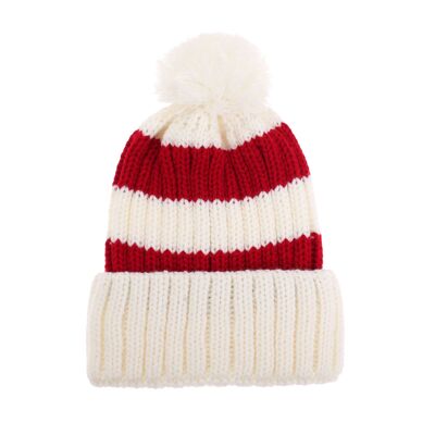 Coarse Knitted Santa Beanie Classic Red and White striped