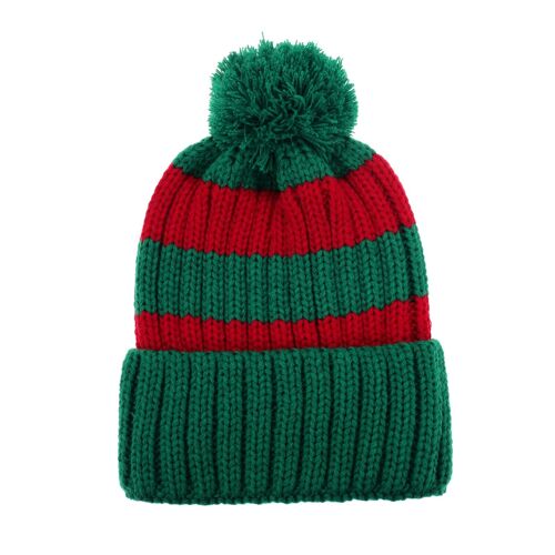 Coarse Knitted Santa Beanie Classic Red and Green striped