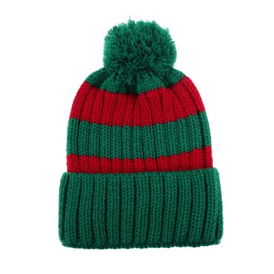 Gorro de Papá Noel de punto grueso clásico a rayas rojas y verdes