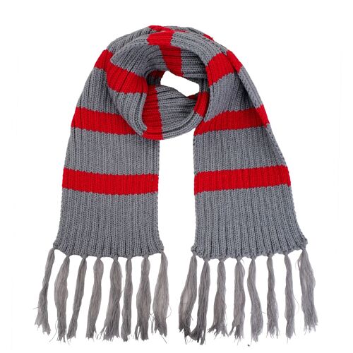 Coarse Knitted Santa Scarf Classic Grey and Red striped