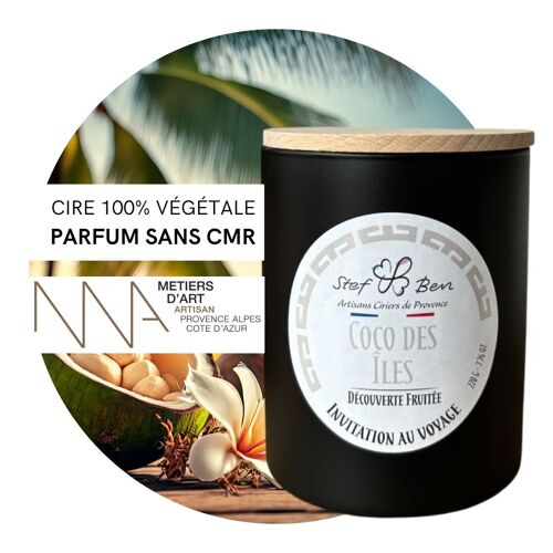 Bougie parfumée COCO DES ILES, coulée à la main par des ciriers d'art