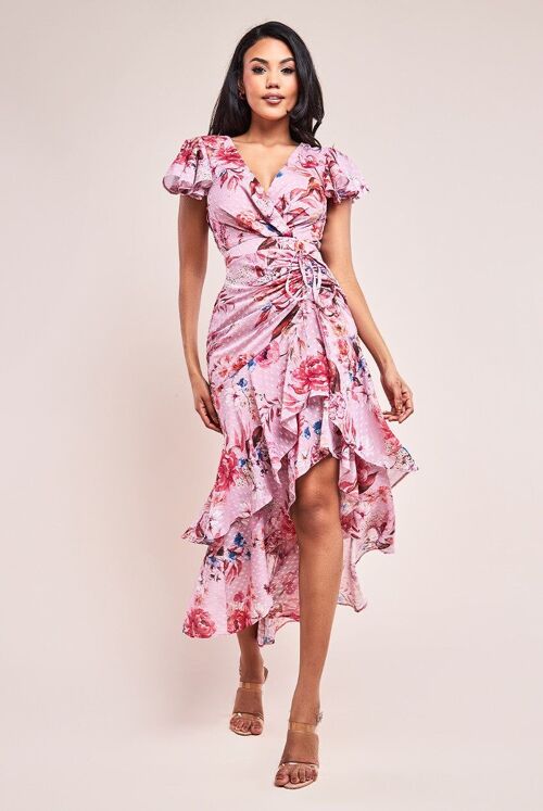 GODDIVA PRINTED WRAP HIGH AND LOW TIER DRESS DR4369