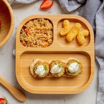 Assiette à dîner en bambou pour enfants Tiny Dining avec ventouse - Jaune 2