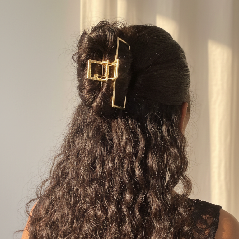 YOSMO Luxury Gold Rectangle Hair Claw Large Metal Hair Clip for Thick Hair