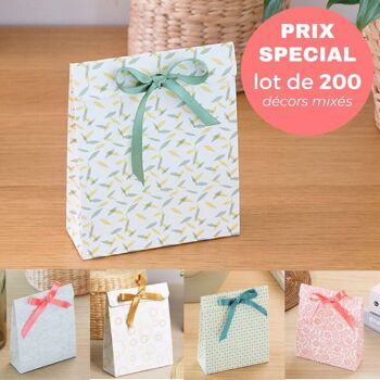 PRIX EXCEPTIONNEL - Pochettes cadeaux SAM réutilisables et made in France - Lot de 200 exemplaires - Décors mixés 1