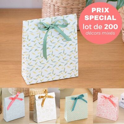 PRIX EXCEPTIONNEL - Pochettes cadeaux SAM réutilisables et made in France - Lot de 200 exemplaires - Décors mixés