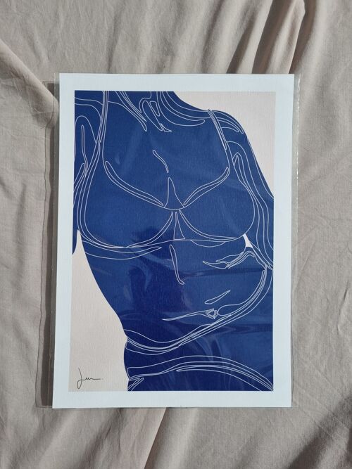 Affiche La femme bleue - Inspiration Matisse - Illustration puissante et féminine - Bleu kein