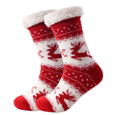 Chaussettes douillettes "Renne" rouge et blanc