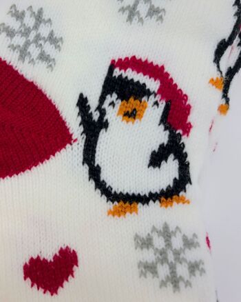Chaussettes douillettes "Pingouin" blanc et rouge 2