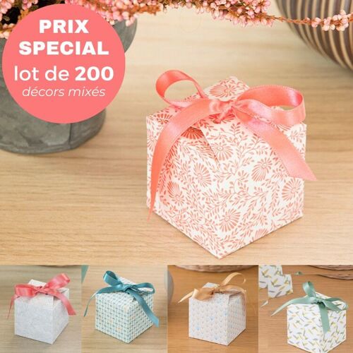 PRIX EXCEPTIONNEL - Boîtes cadeaux LOU réutilisables et fabriquées en France - Lot de 200 exemplaires - Décors mixés