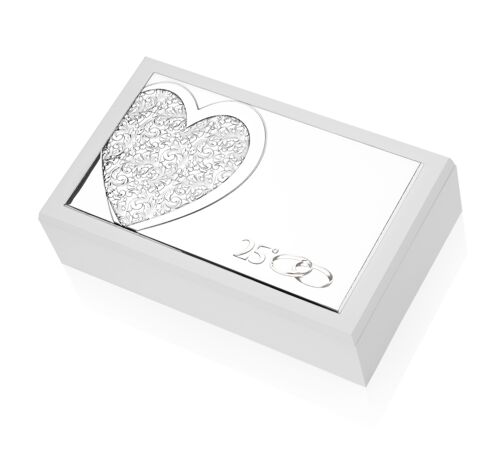 Cofanetto Portagioie 20x12x6 cm Argentato Linea "Cuore" 25° Anniversario